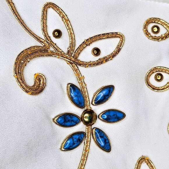 Vintage Caron Chicago Metallic Embroidery Stone Accents Pullover White Blouse - Picture 7 of 16